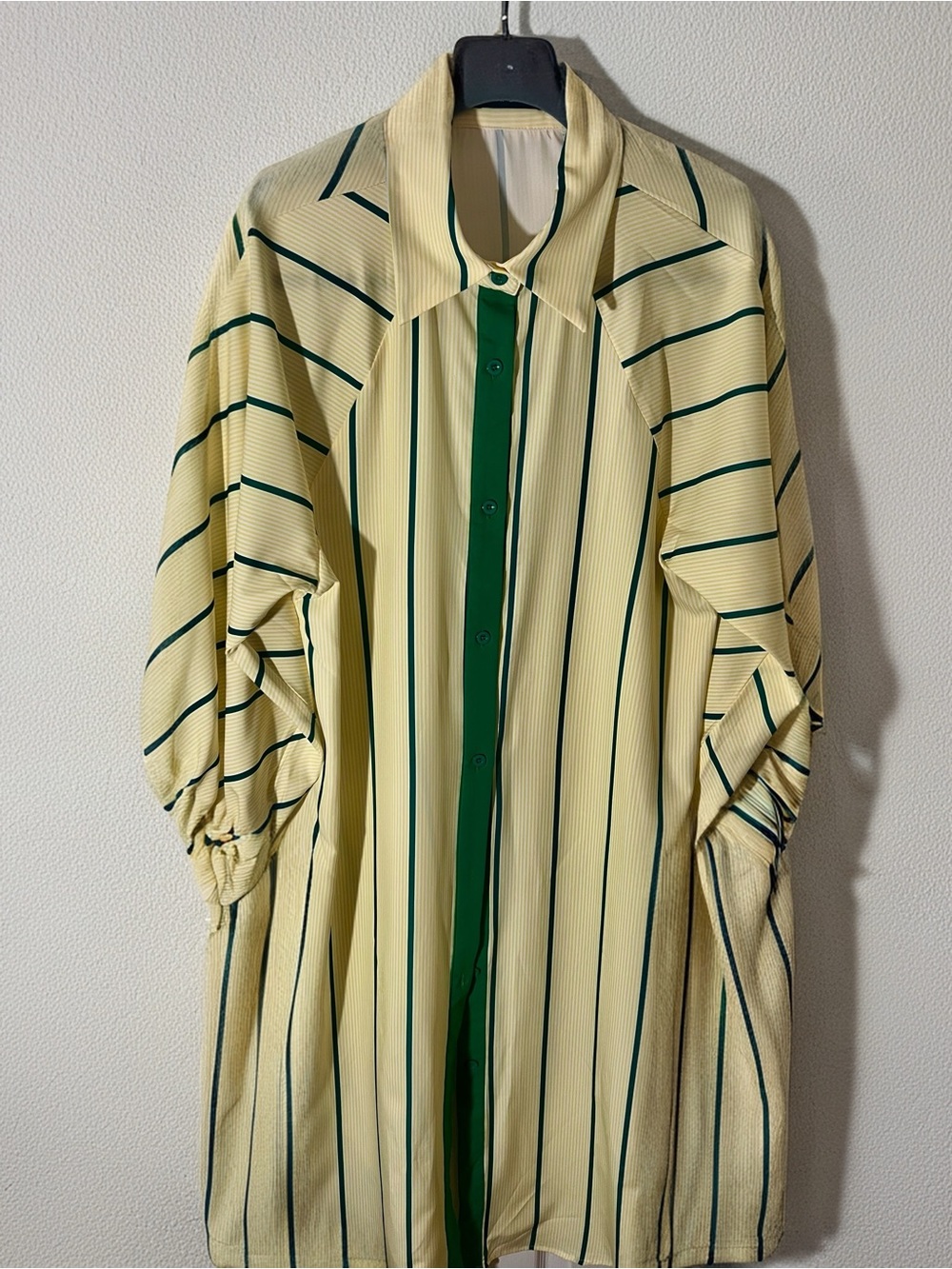 Yellow and Green Striped Button-Front Women’s Dress